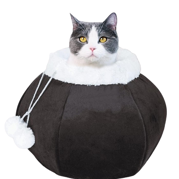 Brown Plush Cat Cave Bed with Removable Pillow