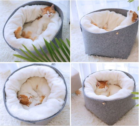 Round Felt & Plush Pet Bed for Cats and Small Dogs