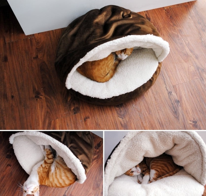 Round Suede Cat House Bed with Removable Roof