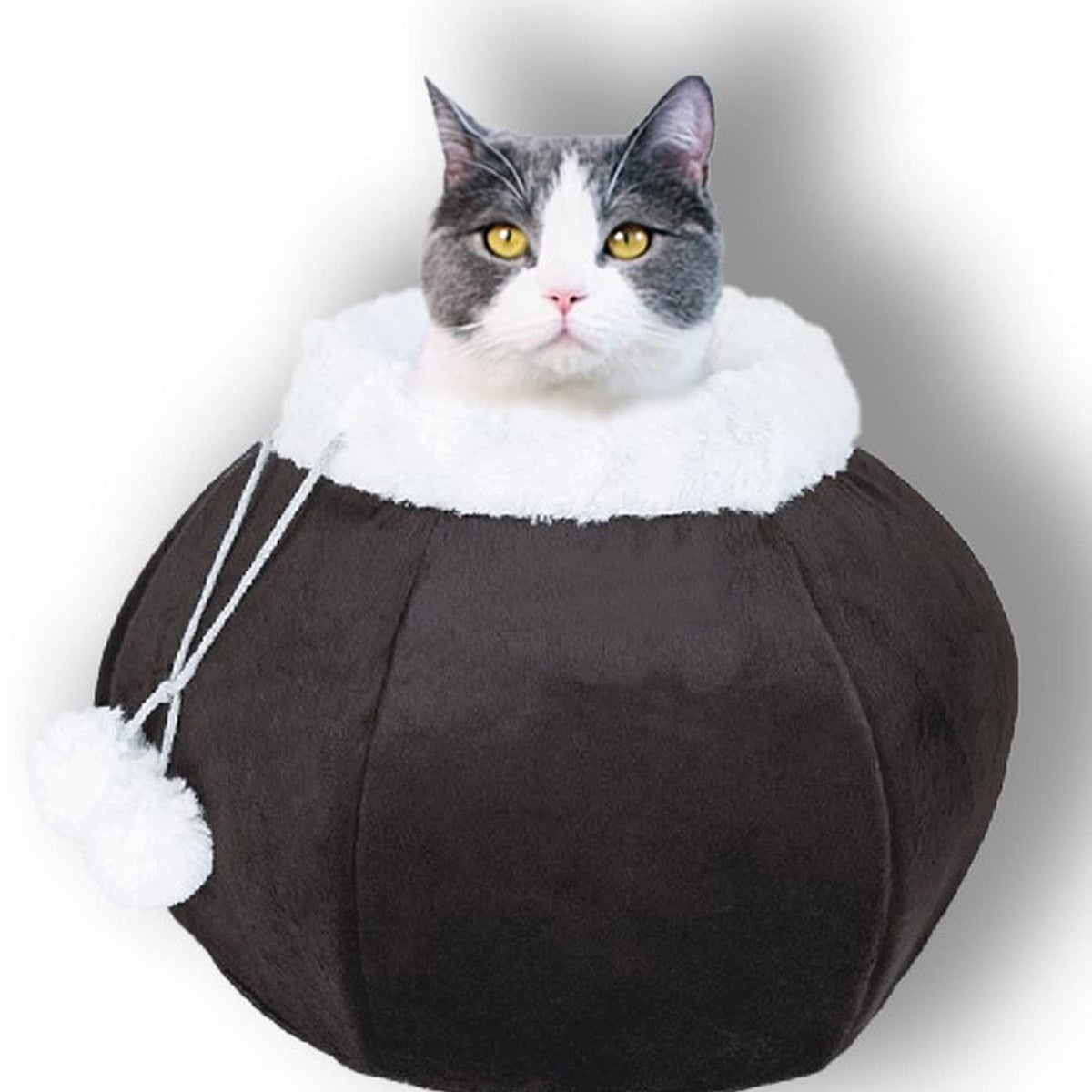Brown Plush Cat Cave Bed with Removable Pillow