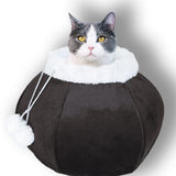 Brown Plush Cat Cave Bed with Removable Pillow