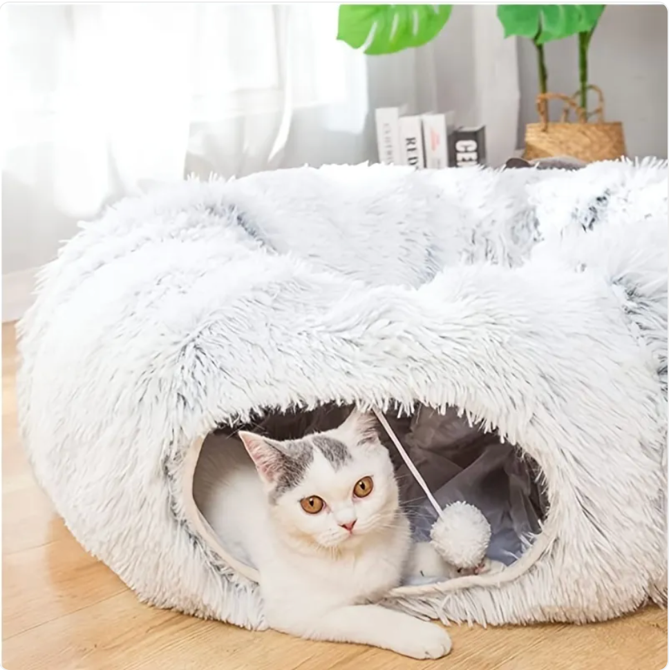 Cozy Plush Cat Tunnel Bed & Nest