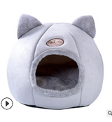 Round Plush Cat Bed with Arctic Velvet Cushion
