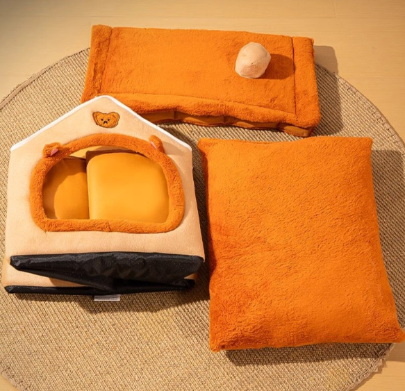 Soft Plush Pet Cave Bed for Cats and Small Dogs