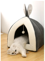 Enclosed Plush Cat & Dog Bed with Rabbit Ears