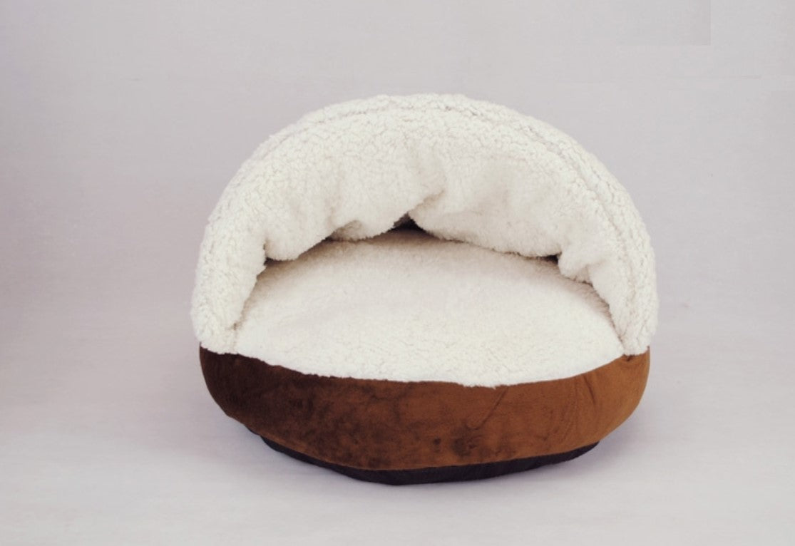 Round Suede Cat House Bed with Removable Roof