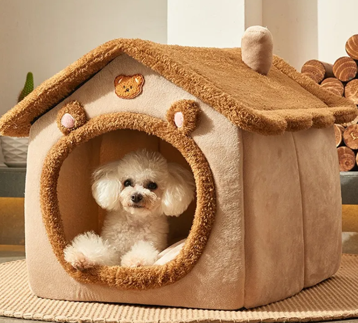 Soft Plush Pet Cave Bed for Cats and Small Dogs