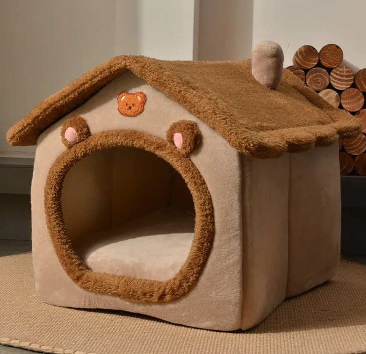 Soft Plush Pet Cave Bed for Cats and Small Dogs