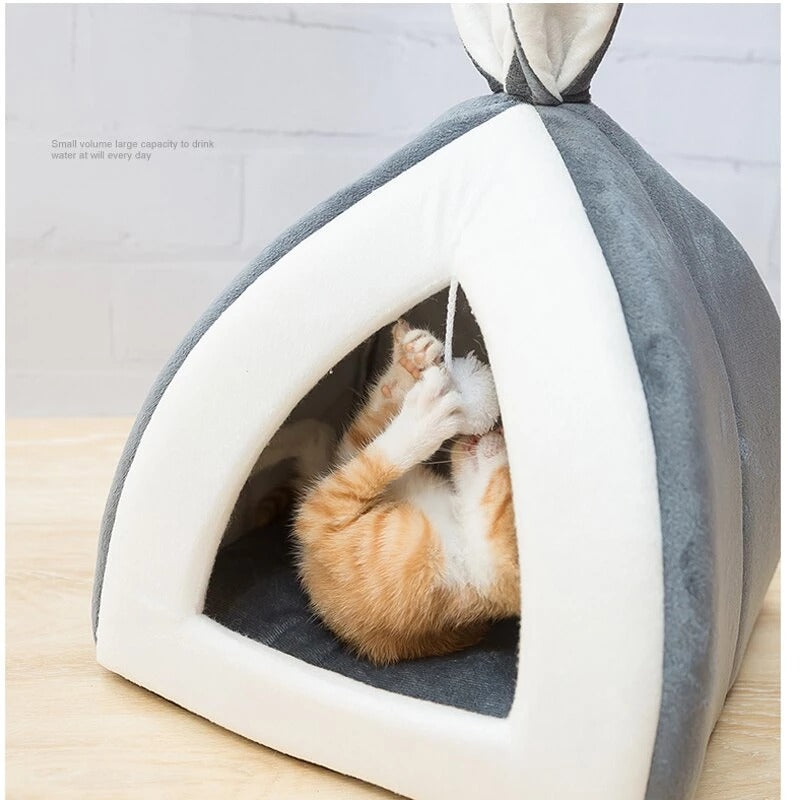 Enclosed Plush Cat & Dog Bed with Rabbit Ears
