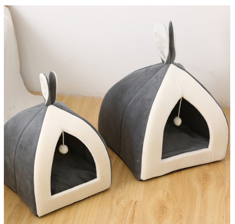 Enclosed Plush Cat & Dog Bed with Rabbit Ears