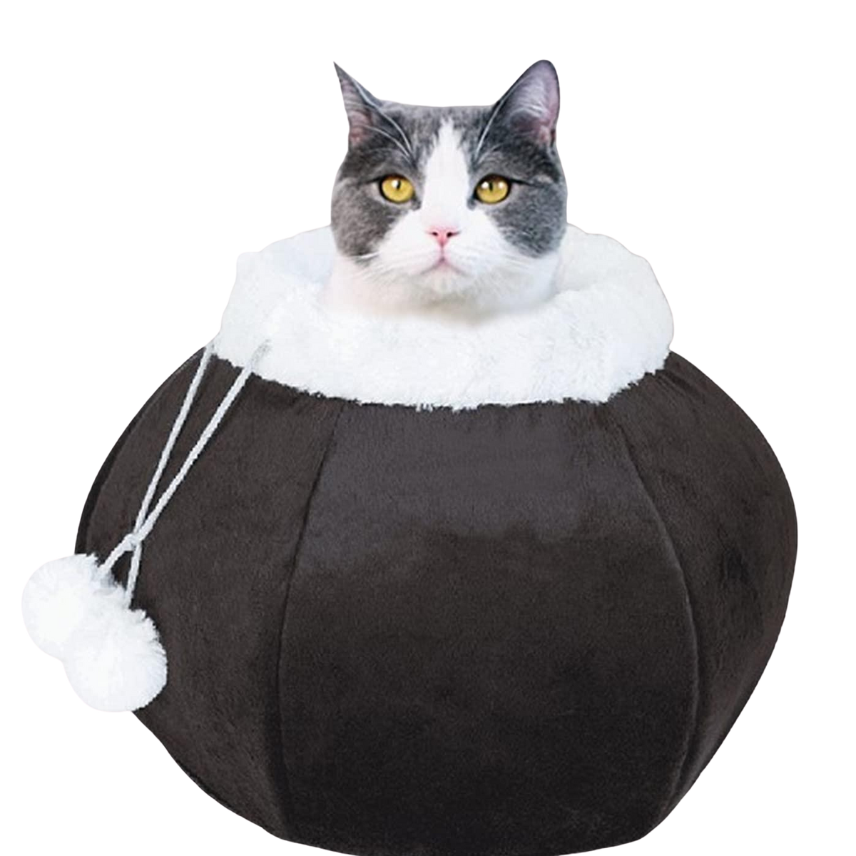 Brown Plush Cat Cave Bed with Removable Pillow