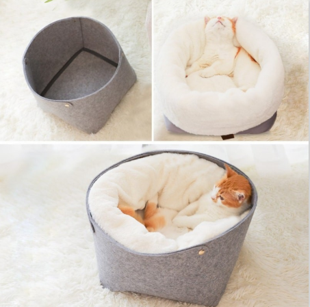 Round Felt & Plush Pet Bed for Cats and Small Dogs