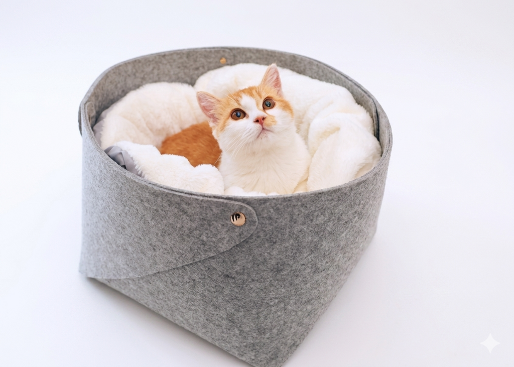 Round Felt & Plush Pet Bed for Cats and Small Dogs