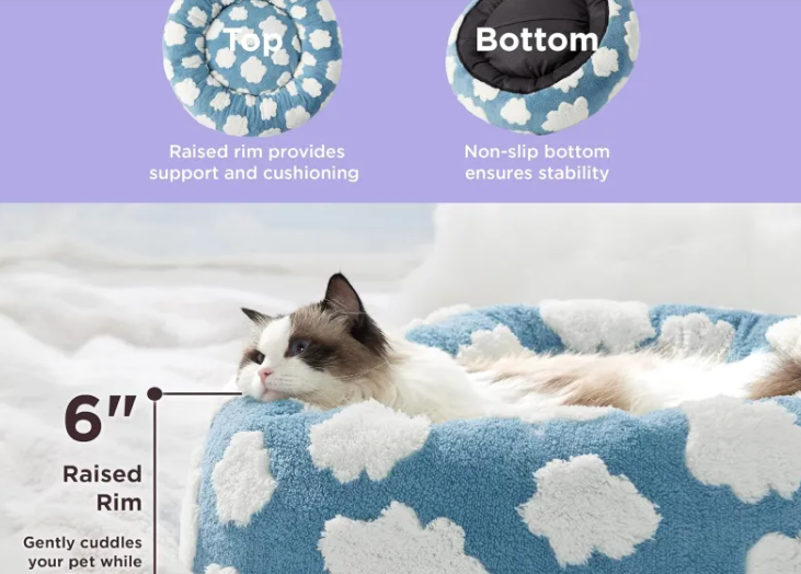 Plush Round Indoor Cat Bed, Cushioned