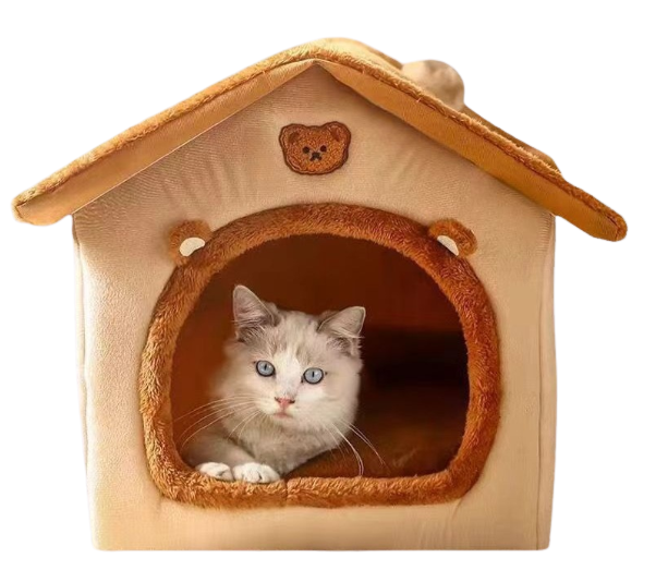 Soft Plush Pet Cave Bed for Cats and Small Dogs
