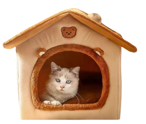 Soft Plush Pet Cave Bed for Cats and Small Dogs