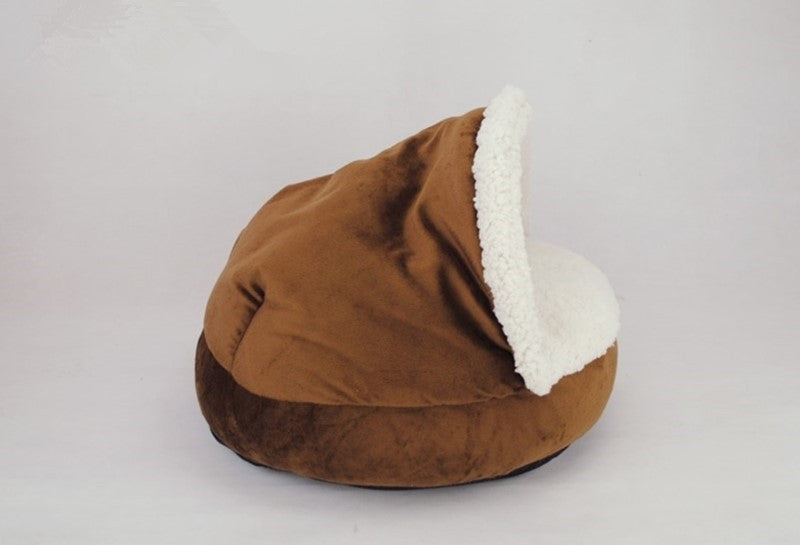 Round Suede Cat House Bed with Removable Roof