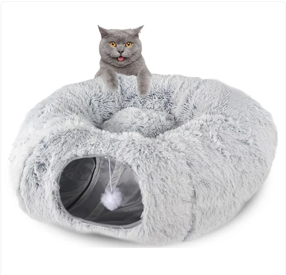 Cozy Plush Cat Tunnel Bed & Nest